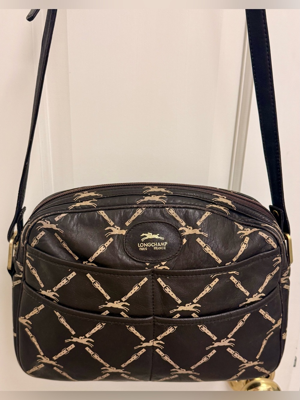 LONGCHAMP Vintage 80’s Unisex Brown Leather Equestrian Horse Belt Crossbody Bag